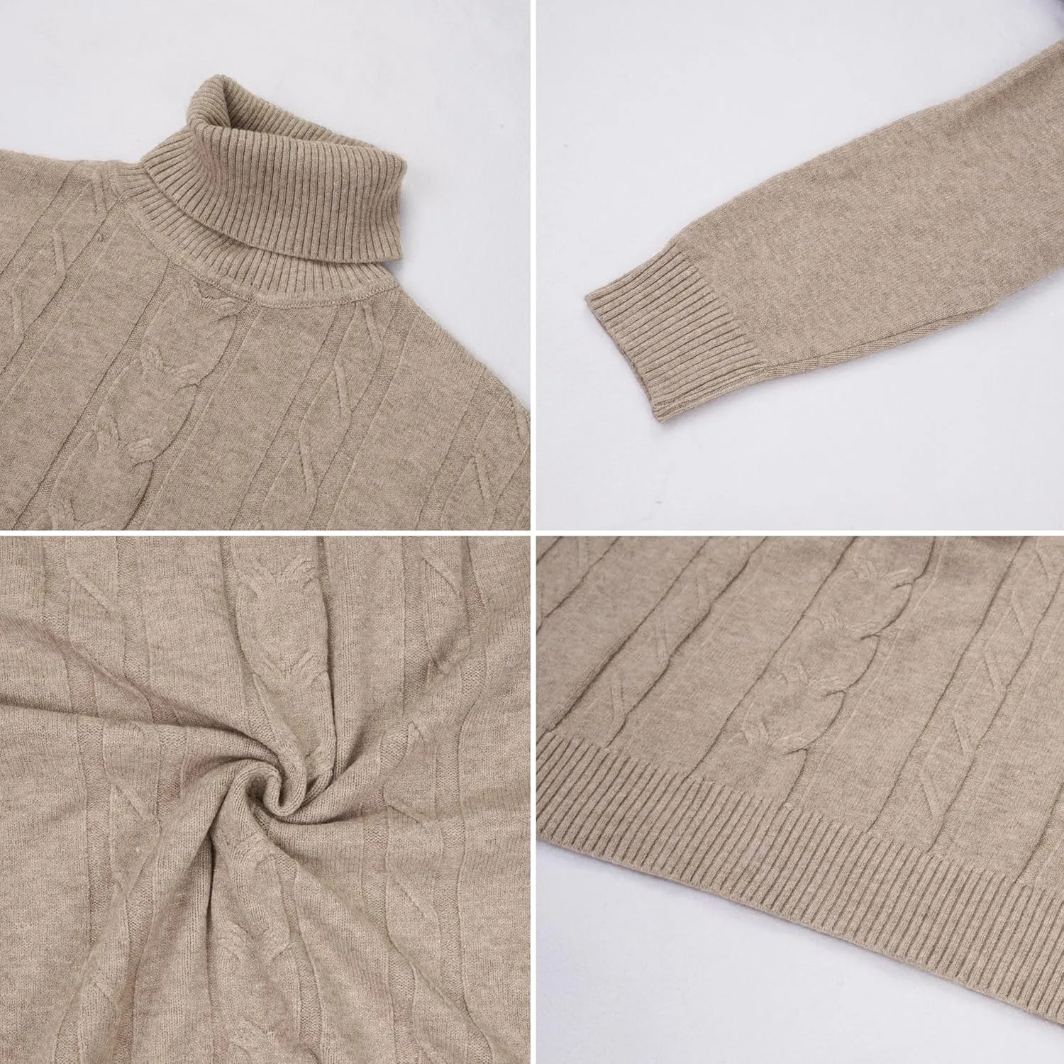 EANUER Women's Long Sleeve Turtleneck Cable Knit Pullover Lightweight Ribbed Sweaters