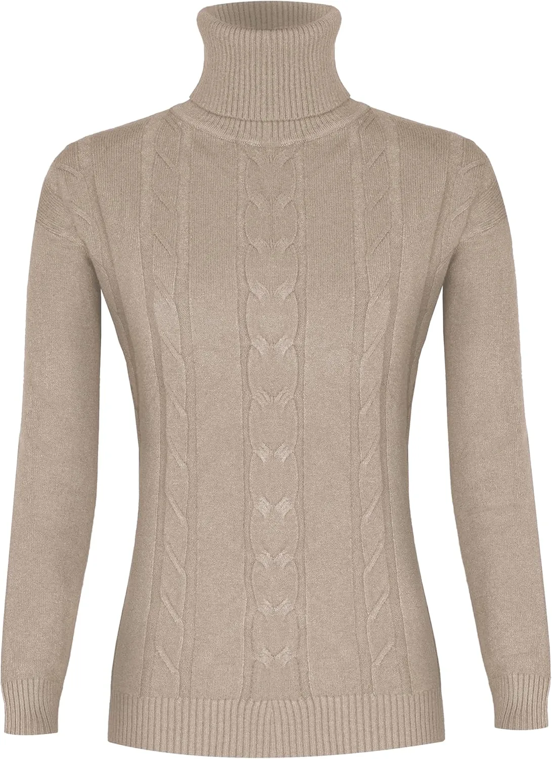 EANUER Women's Long Sleeve Turtleneck Cable Knit Pullover Lightweight Ribbed Sweaters