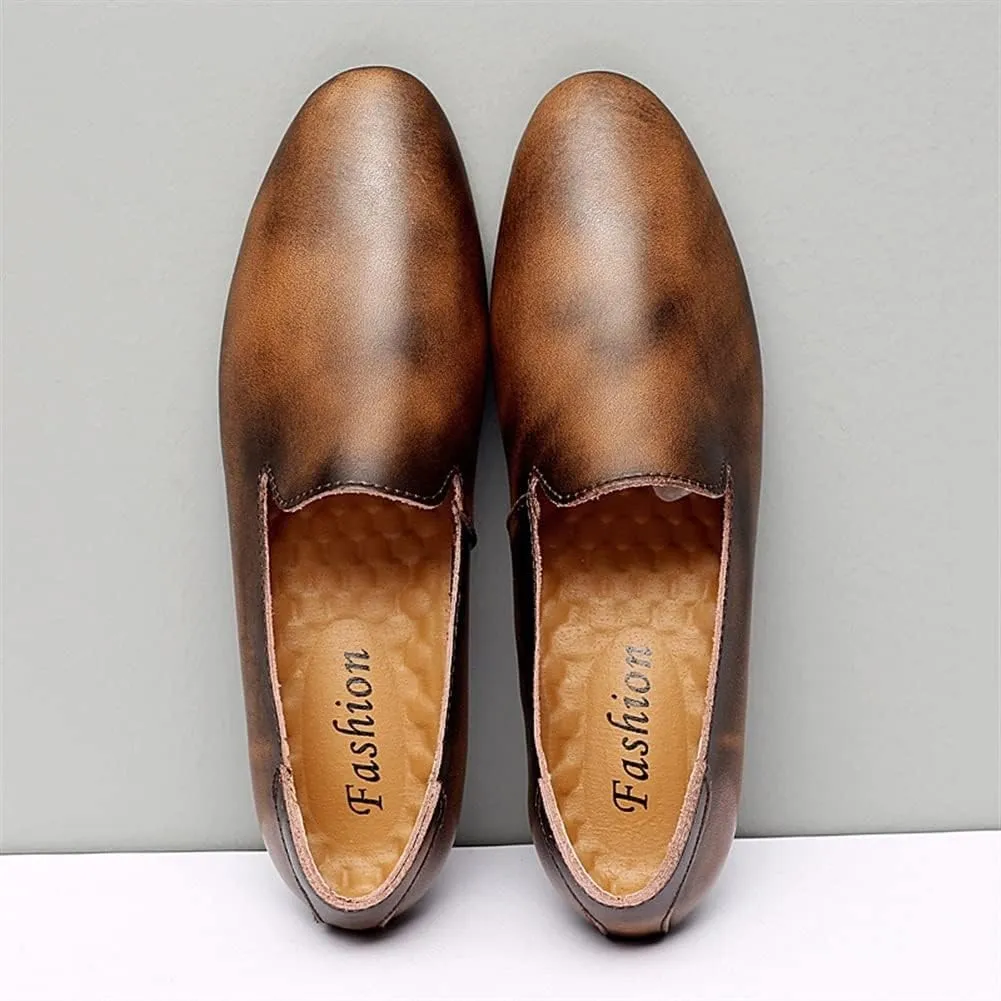 Easy to Put and Remove. Driving Moccasins for Men Tuxedo Toafers Genuine Leather Pointed Toe Vintage Anti-Slip Flat Heel Resistant Lightweight Driving Slip on for All Occasions