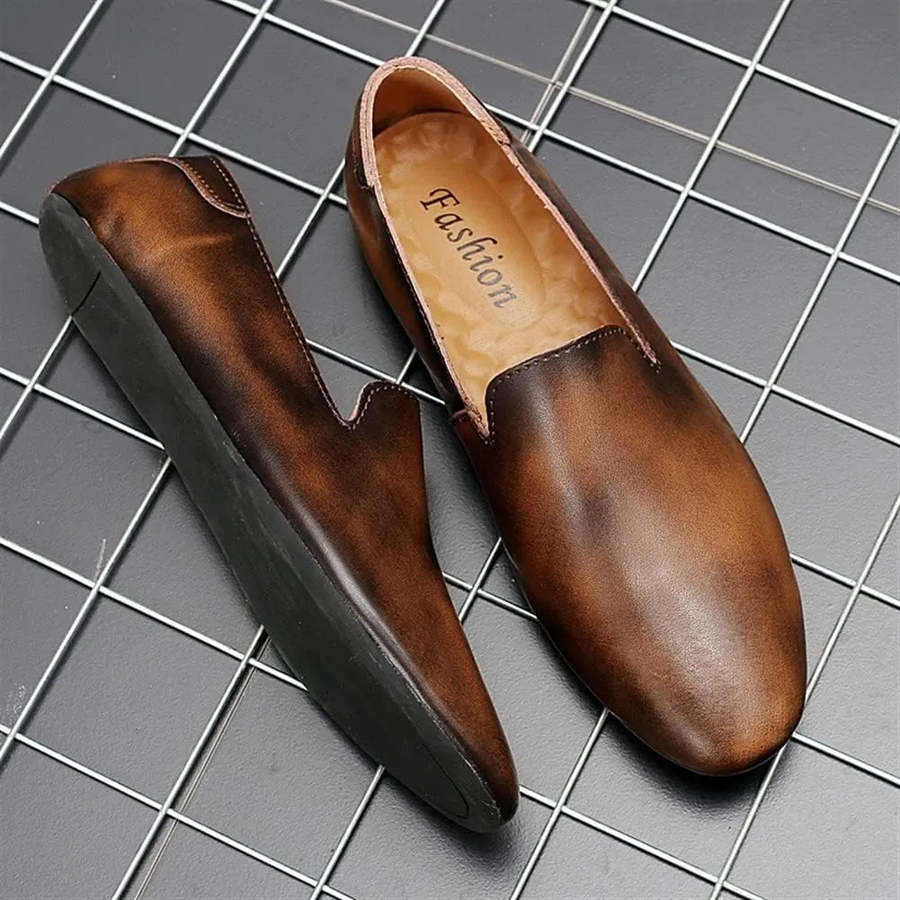 Easy to Put and Remove. Driving Moccasins for Men Tuxedo Toafers Genuine Leather Pointed Toe Vintage Anti-Slip Flat Heel Resistant Lightweight Driving Slip on for All Occasions
