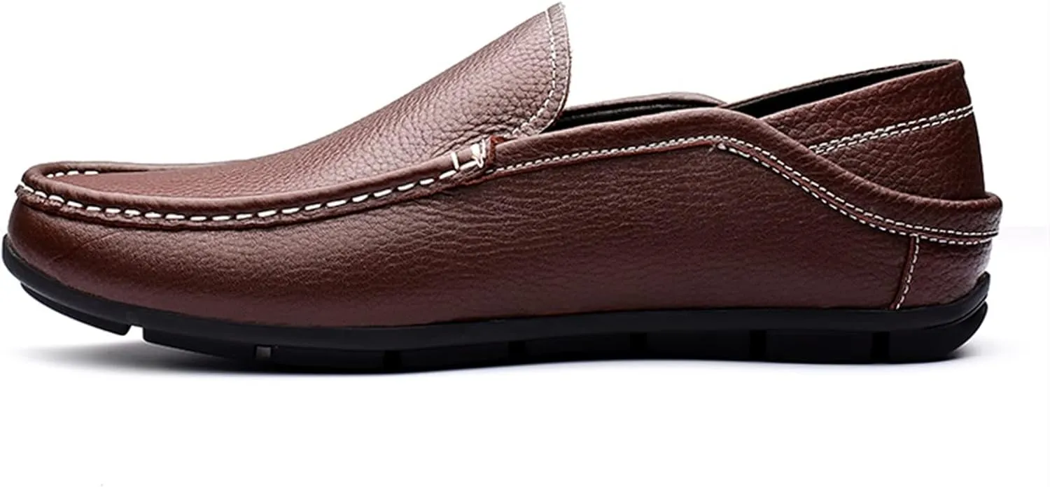 Easy to Put and Remove. Driving Moccasins Smoking Loafer for Men Genuine Leather Round Toe Stitching Details Flexible Lightweight Flat Heel Outdoor Slip on for All Occasions