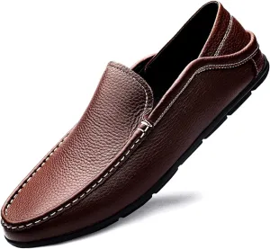 Easy to Put and Remove. Driving Moccasins Smoking Loafer for Men Genuine Leather Round Toe Stitching Details Flexible Lightweight Flat Heel Outdoor Slip on for All Occasions