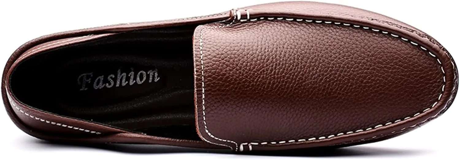 Easy to Put and Remove. Driving Moccasins Smoking Loafer for Men Genuine Leather Round Toe Stitching Details Flexible Lightweight Flat Heel Outdoor Slip on for All Occasions