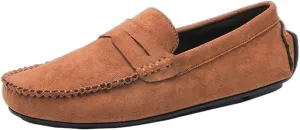 Easy to Put and Remove. Loafer Shoes Driving Moccasins for Men Genuine Leather Round Toe Suede Vamp Penny Loafer Lightweight Anti-Slip Resistant Flat Heel Flexible Outdoor for All Occasions