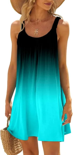 Eduavar Summer Dresses for Women 2024, Mini Dresses for Women Summer Lightweight Tank Dress Spaghetti Strap Boho Dresses