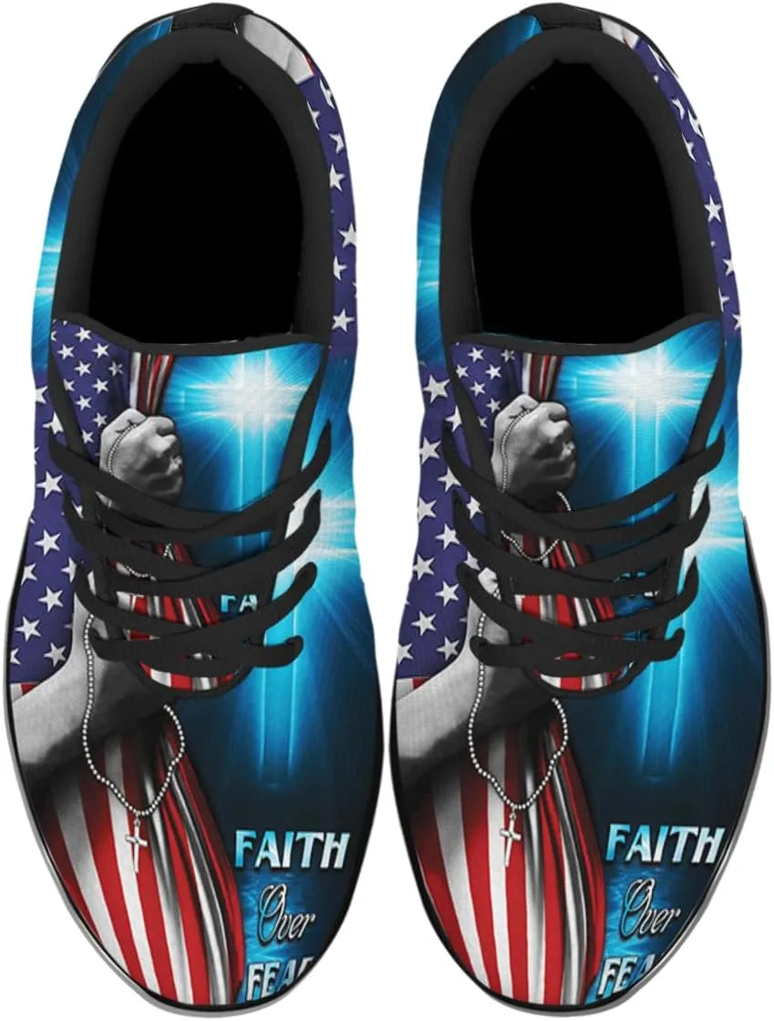 Faith Jesus Shoes, Christian Cross Lace Up Walking Sneakers, Running Shoes Mesh Breathable Sports Trainers