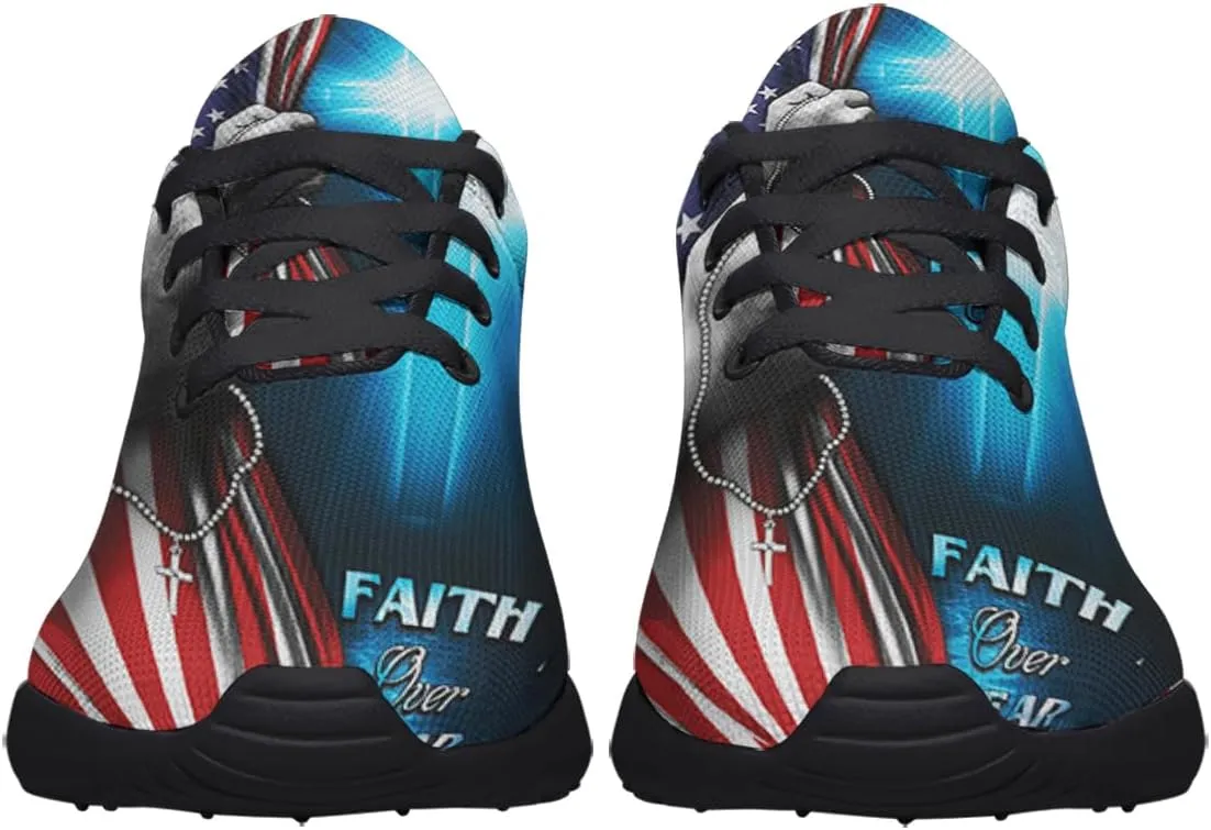 Faith Jesus Shoes, Christian Cross Lace Up Walking Sneakers, Running Shoes Mesh Breathable Sports Trainers