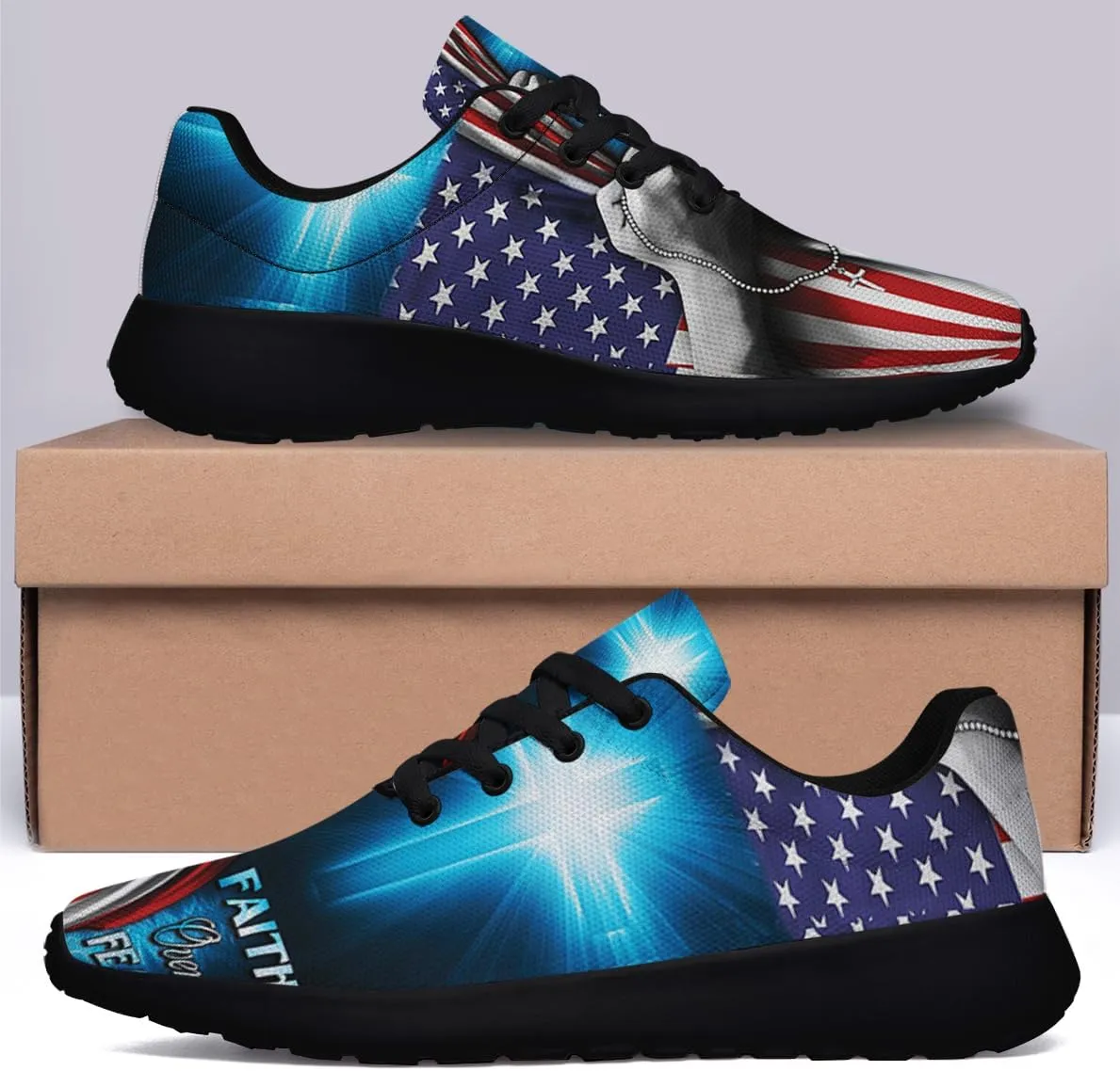 Faith Jesus Shoes, Christian Cross Lace Up Walking Sneakers, Running Shoes Mesh Breathable Sports Trainers