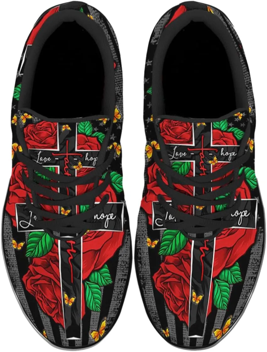 Faith Jesus Shoes, Christian Cross Lace Up Walking Sneakers, Running Shoes Mesh Breathable Sports Trainers