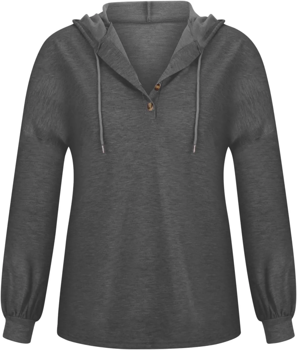 Fall Hoodies for Women Drawstring Button V Neck Long Sleeve Casual Pullover Sweatshirt Ribbed Cuff Hooded Shirts