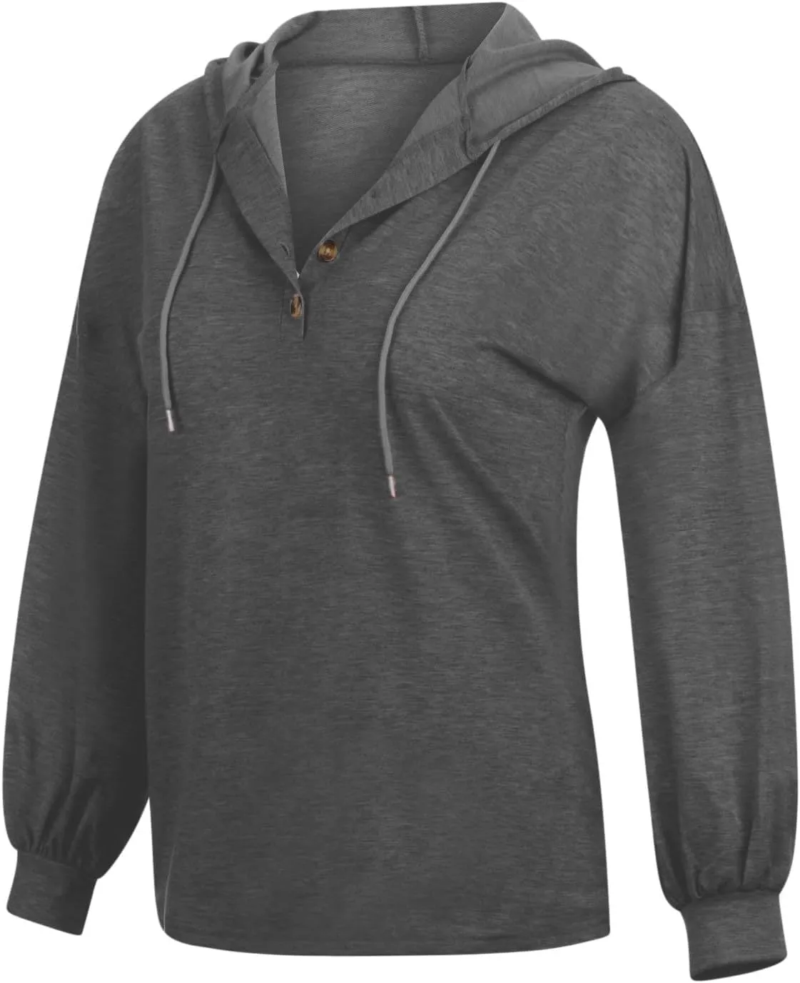 Fall Hoodies for Women Drawstring Button V Neck Long Sleeve Casual Pullover Sweatshirt Ribbed Cuff Hooded Shirts