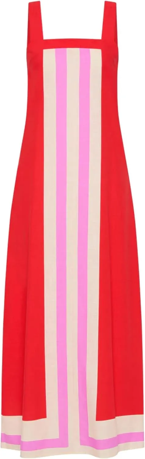 Fiona Jolin Womens Summer Maxi Dress Boho Striped Shoulder Strap Long Sundress Beach Cover Up Dress