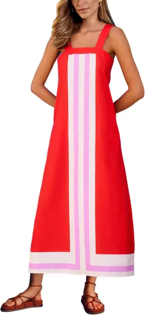Fiona Jolin Womens Summer Maxi Dress Boho Striped Shoulder Strap Long Sundress Beach Cover Up Dress