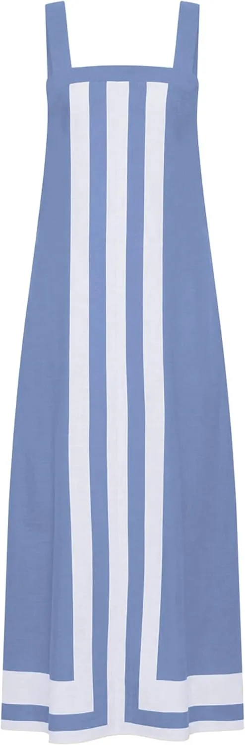 Fiona Jolin Womens Summer Maxi Dress Boho Striped Shoulder Strap Long Sundress Beach Cover Up Dress