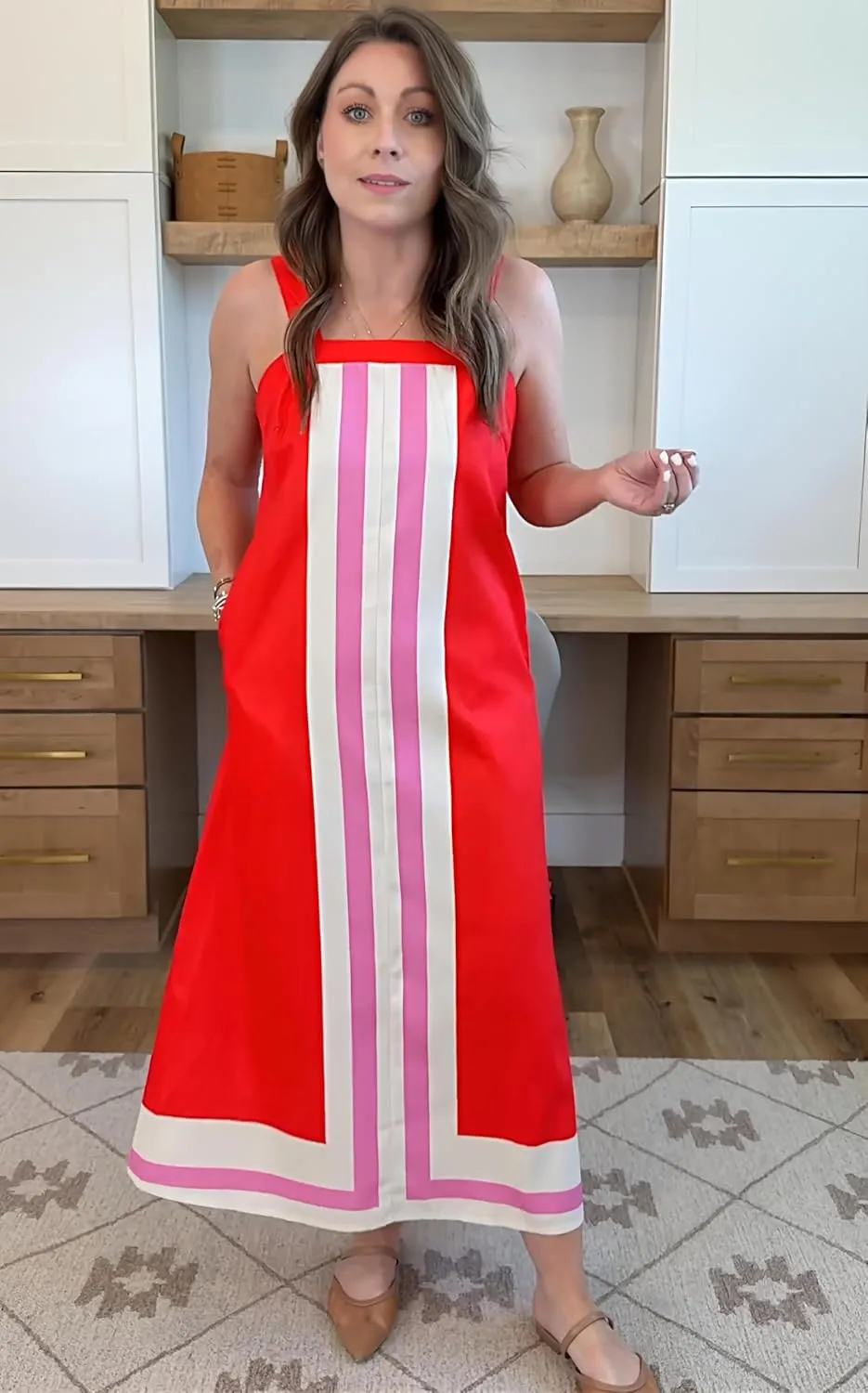 Fiona Jolin Womens Summer Maxi Dress Boho Striped Shoulder Strap Long Sundress Beach Cover Up Dress