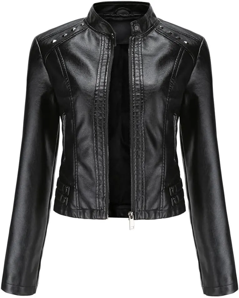 Fjnbbiot Women Moto Biker Zipper Jacket Motorcycle Faux Leather Jacket Spring Autumn Coat