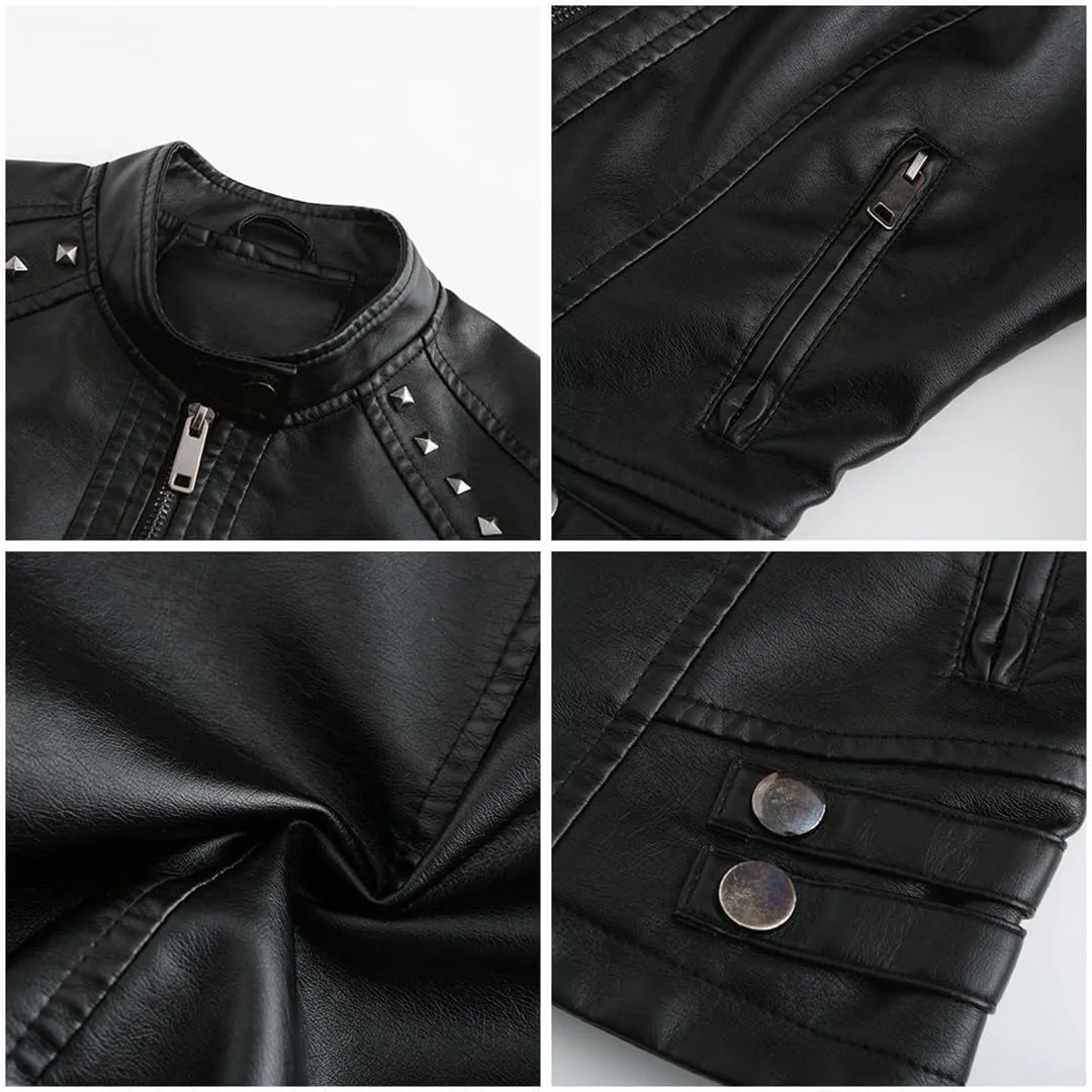 Fjnbbiot Women Moto Biker Zipper Jacket Motorcycle Faux Leather Jacket Spring Autumn Coat