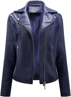 Fjnbbiot Women's Moto Biker Zipper Jacket Fashion Faux Leather Jacket Spring Autumn Coat