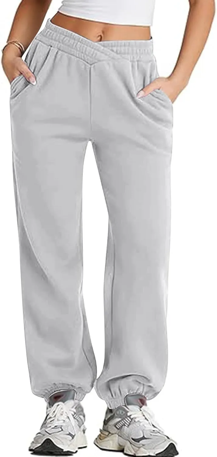 Fleece Joggers for Women Cute Y2k Crossover Baggy Sweatpants Casual Elastic Waist Athletic Jogger Pants with Pockets