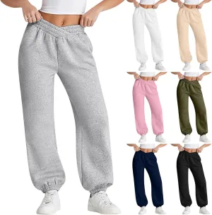 Fleece Joggers for Women Cute Y2k Crossover Baggy Sweatpants Casual Elastic Waist Athletic Jogger Pants with Pockets