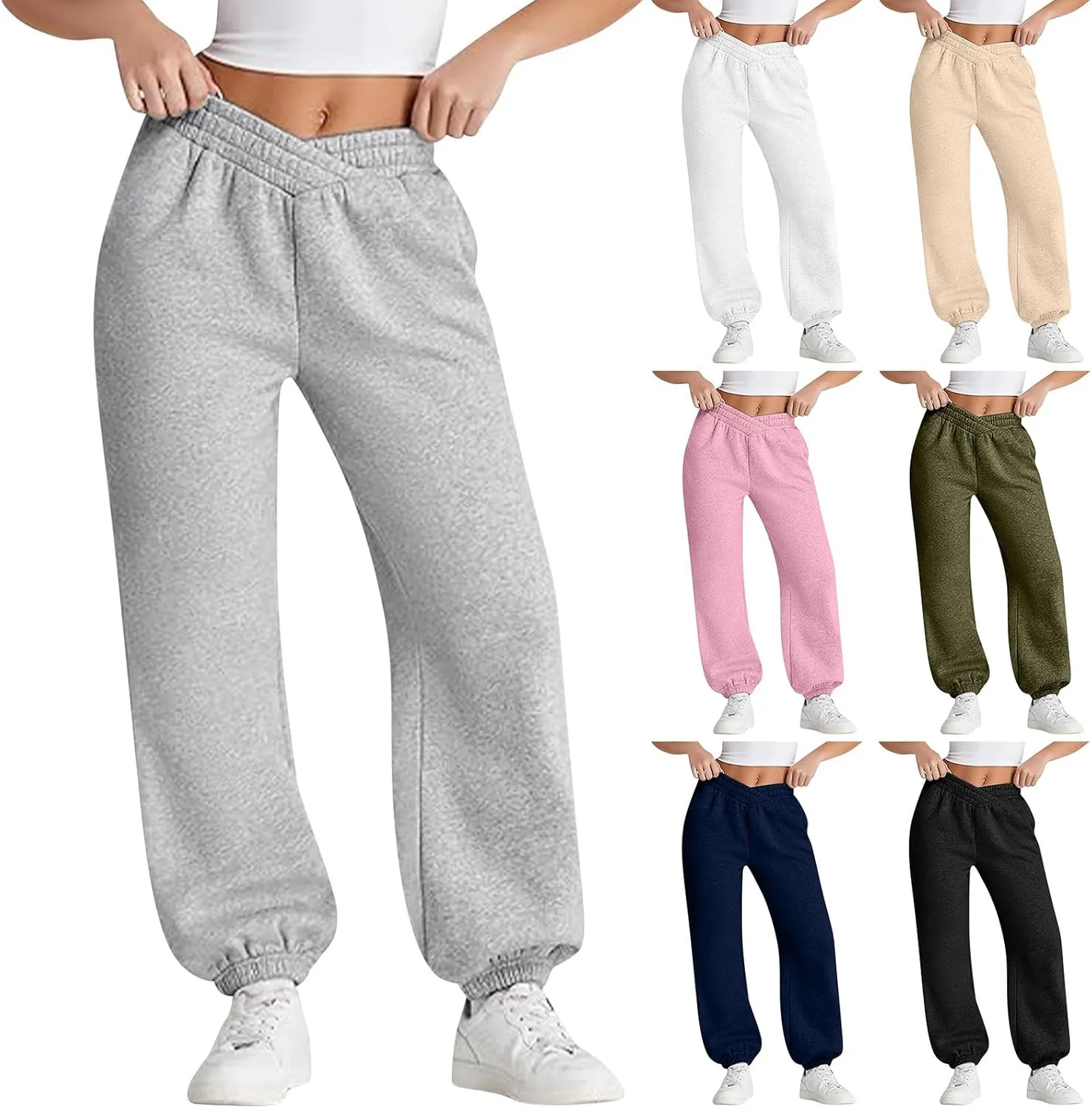 Fleece Joggers for Women Cute Y2k Crossover Baggy Sweatpants Casual Elastic Waist Athletic Jogger Pants with Pockets