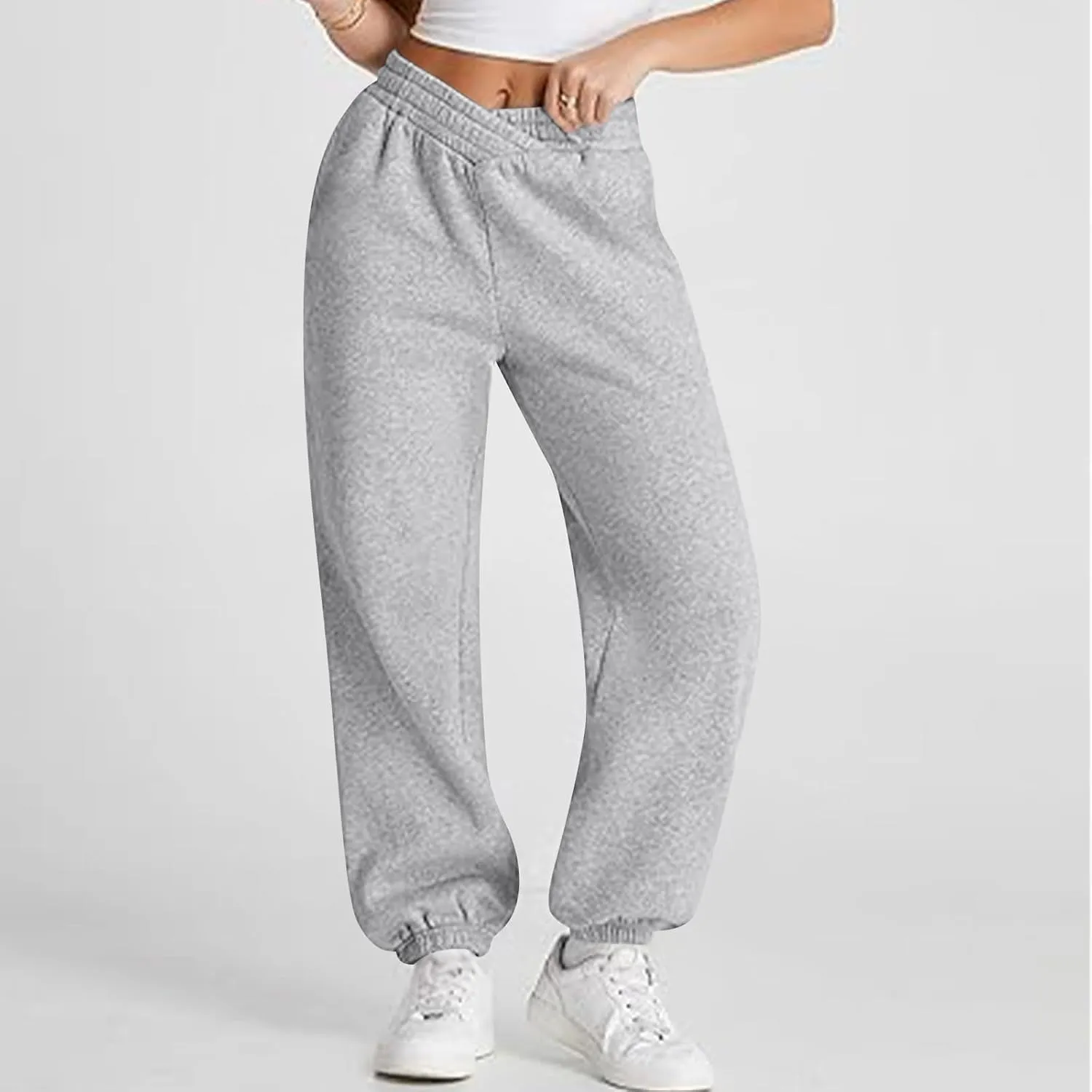 Fleece Joggers for Women Cute Y2k Crossover Baggy Sweatpants Casual Elastic Waist Athletic Jogger Pants with Pockets