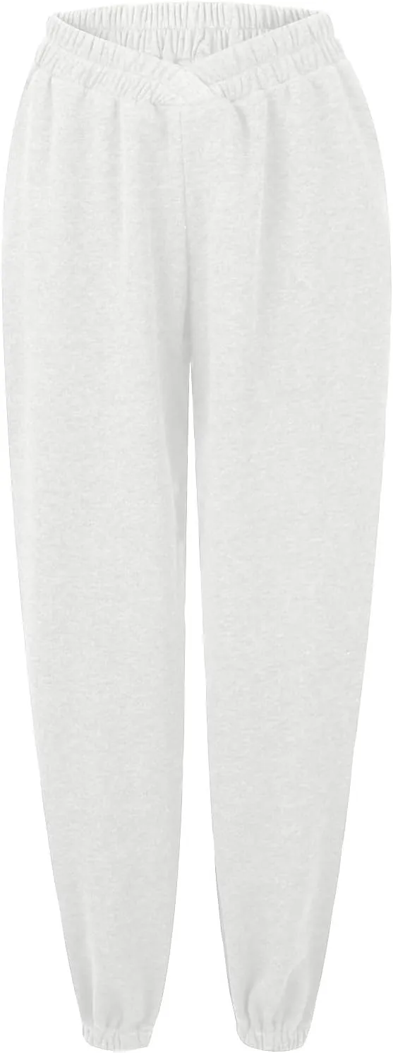 Fleece Joggers for Women Y2k Baggy Cute Sweatpants Casual Crossover High Waisted Athletic Jogger Pants with Pockets