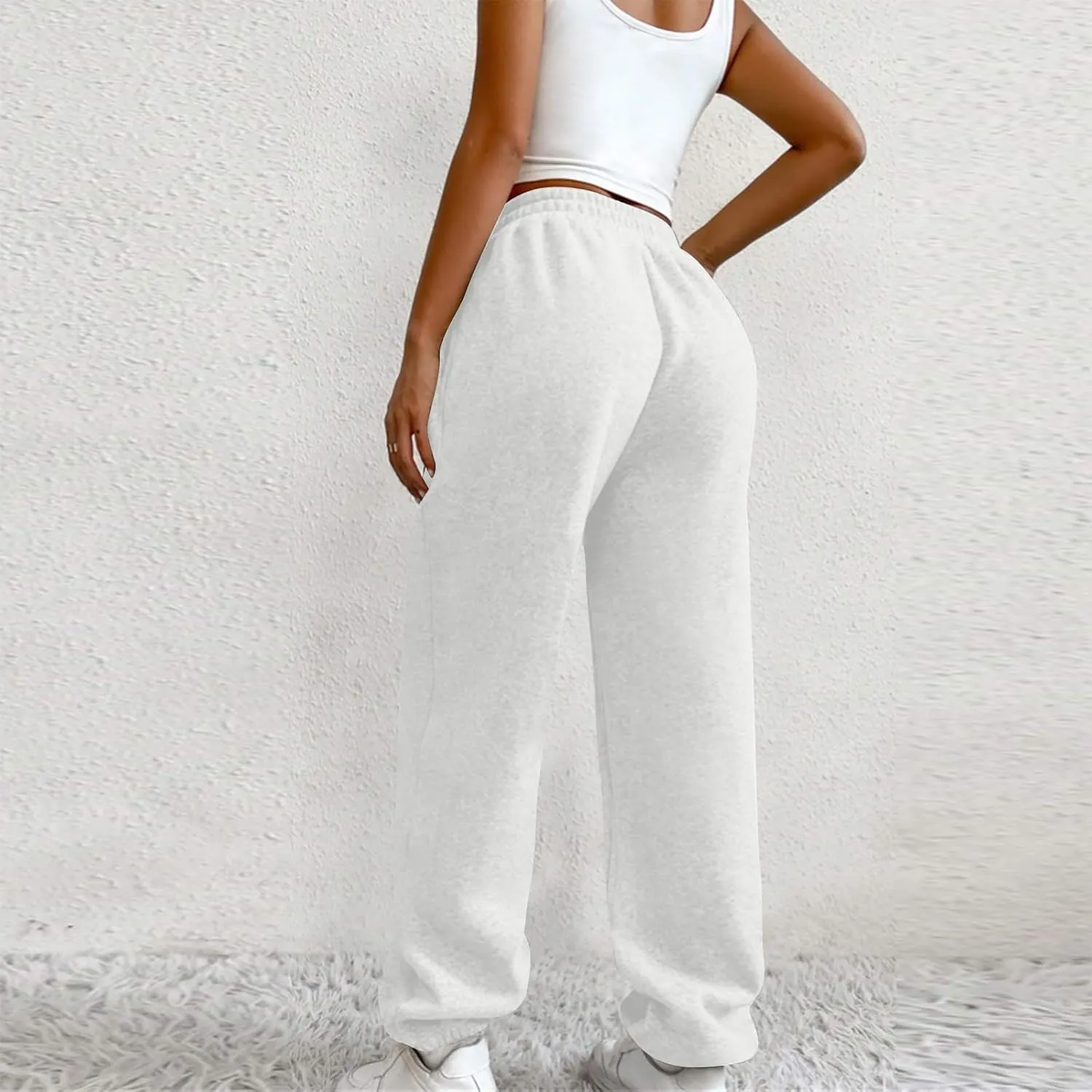 Fleece Joggers for Women Y2k Baggy Cute Sweatpants Casual Crossover High Waisted Athletic Jogger Pants with Pockets