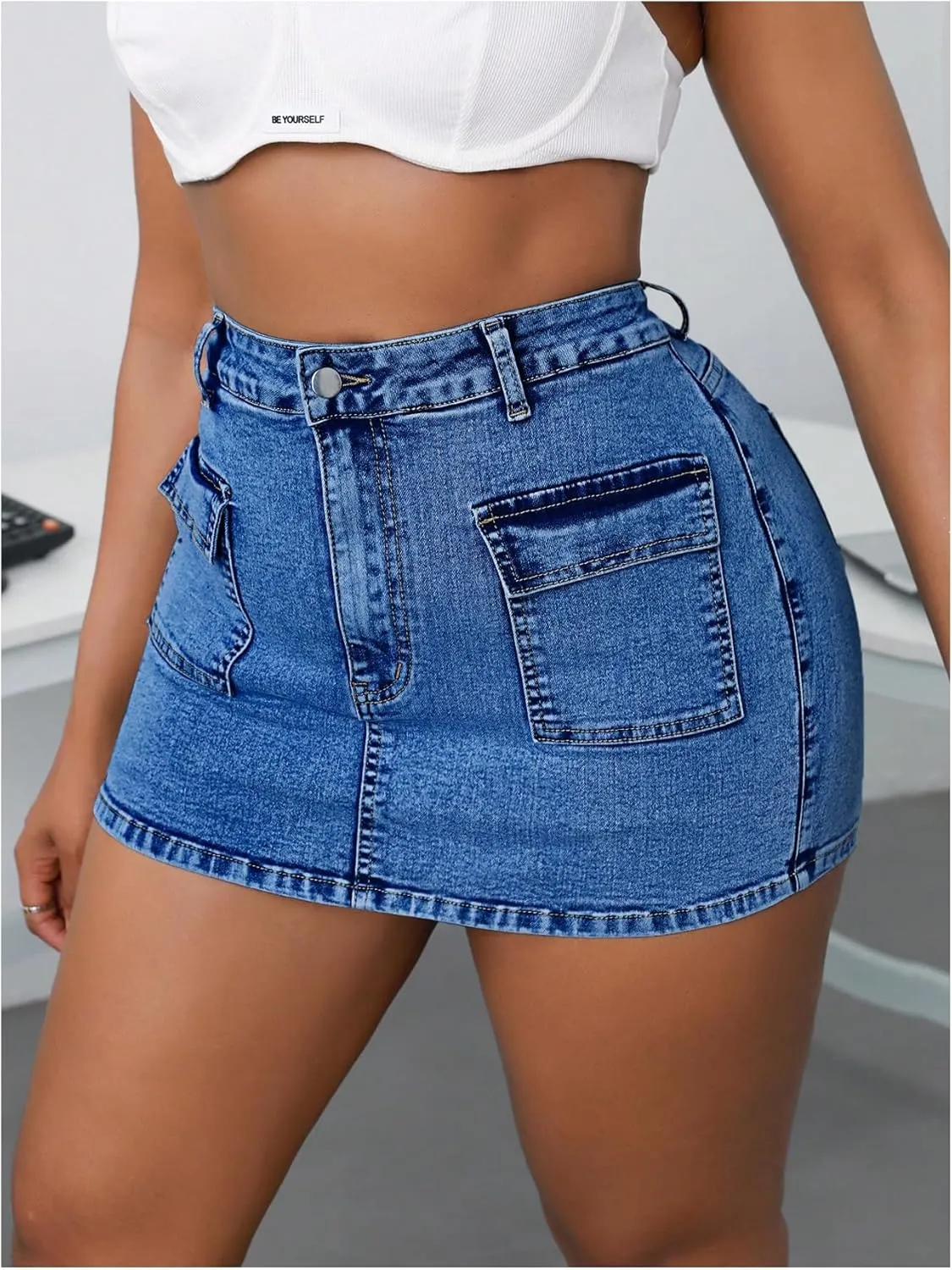 Floerns Women's Plus Size High Waisted Mini Jean Skort Stretchy Denim Skirt Shorts