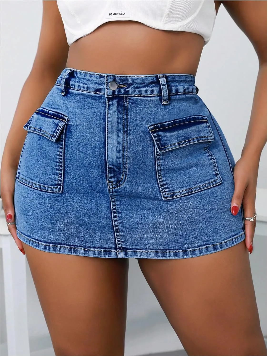 Floerns Women's Plus Size High Waisted Mini Jean Skort Stretchy Denim Skirt Shorts