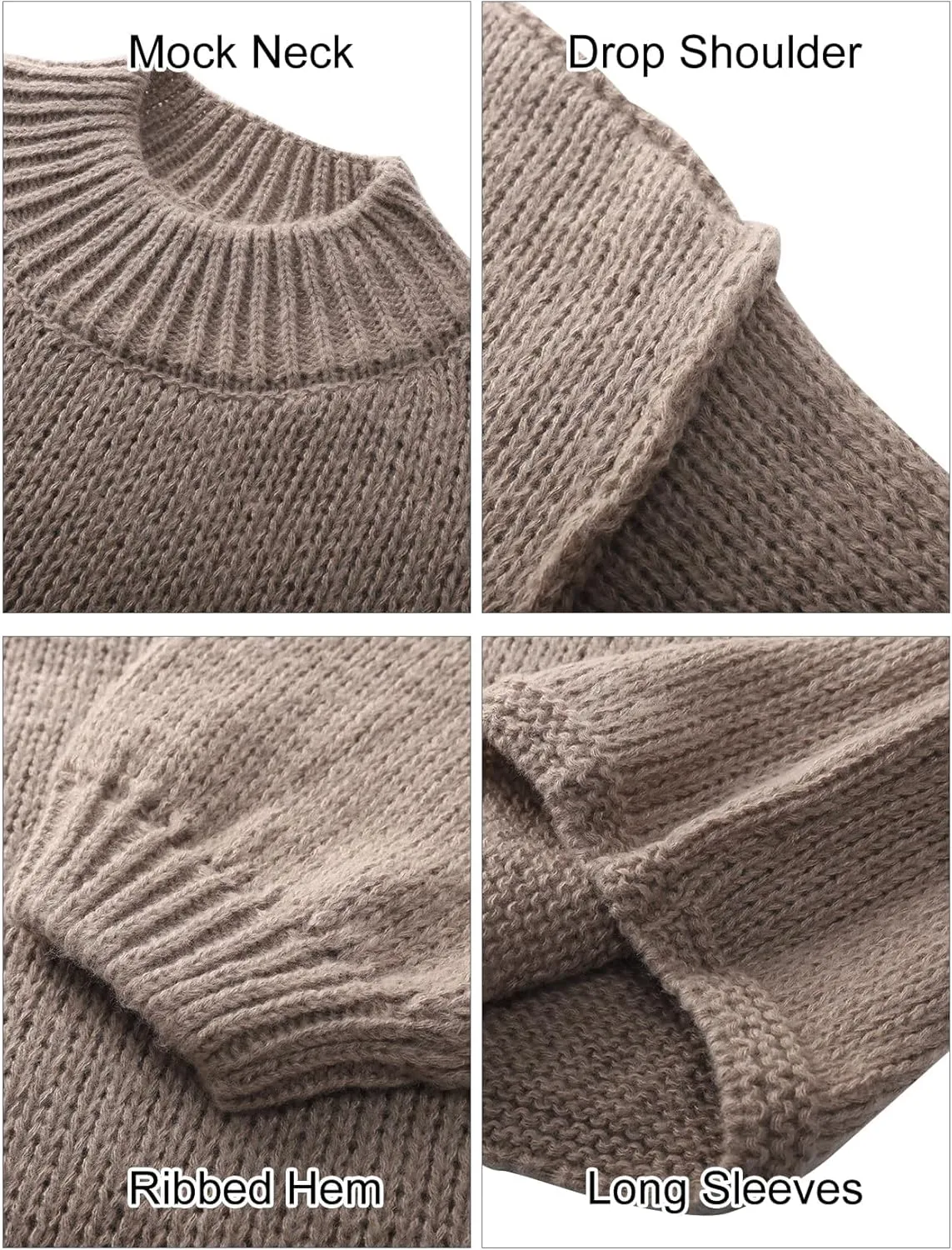 Flygo Womens Oversized Sweater Long Sleeve Mock Neck Tunic Sweater Casual Knit Pullover Sweater Tops