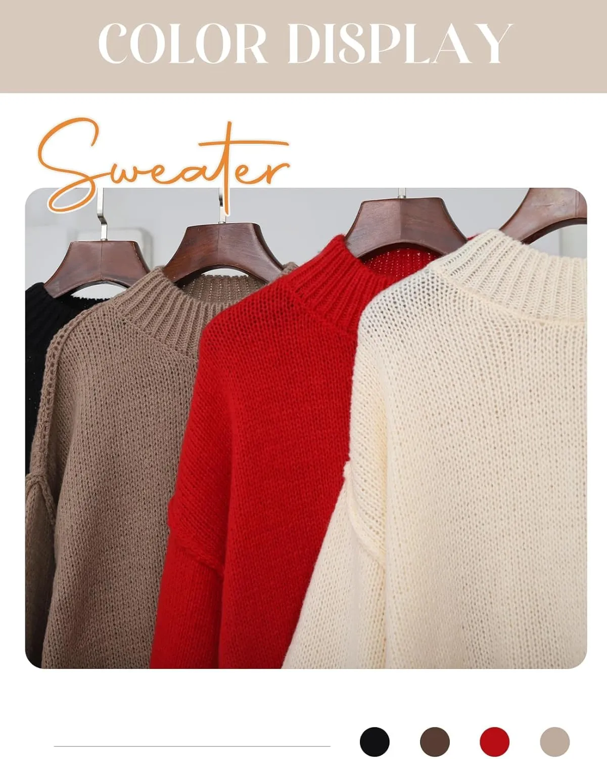 Flygo Womens Oversized Sweater Long Sleeve Mock Neck Tunic Sweater Casual Knit Pullover Sweater Tops