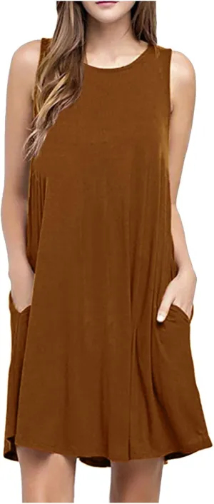 FZYLQY Summer Dresses for Womens 2024 Casual Beach Sundresses Flowy Sleeveless Short Dress Fashion Loose Dress with Pockets