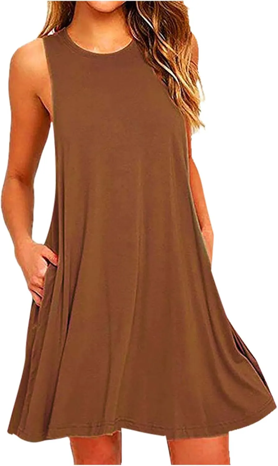FZYLQY Summer Dresses for Womens 2024 Casual Beach Sundresses Flowy Sleeveless Short Dress Fashion Loose Dress with Pockets