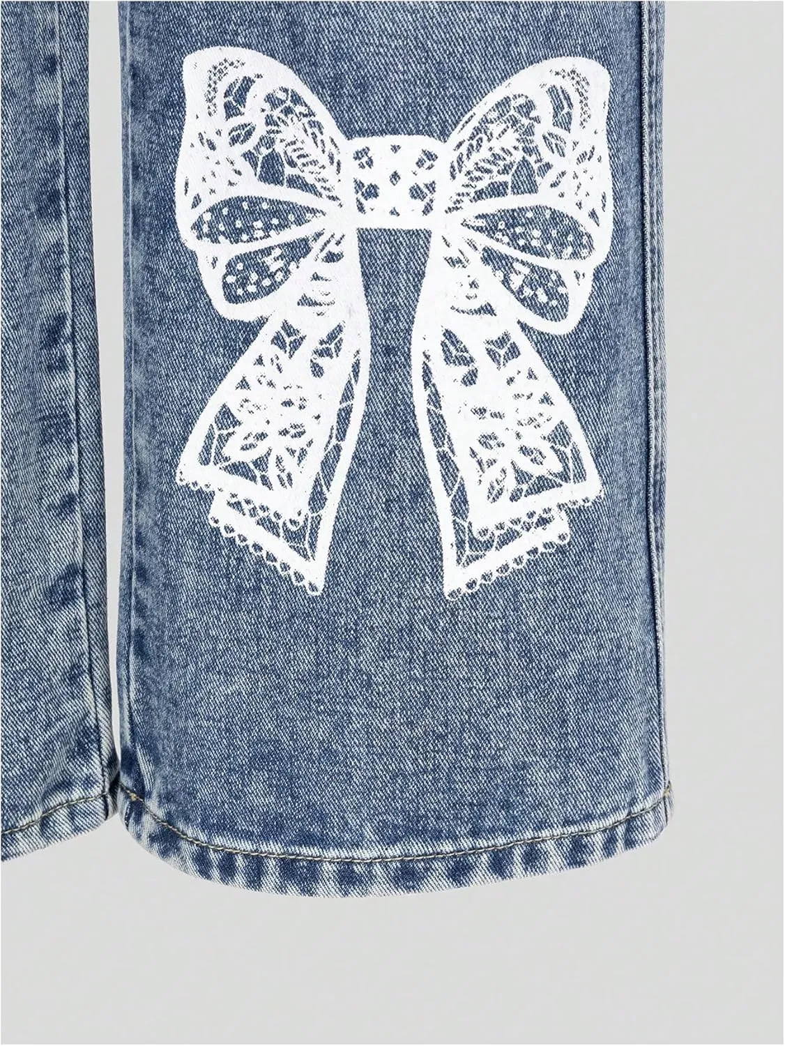 Girl's Y2k Bow Print Baggy Jeans Wide Leg High Waisted Denim Pants