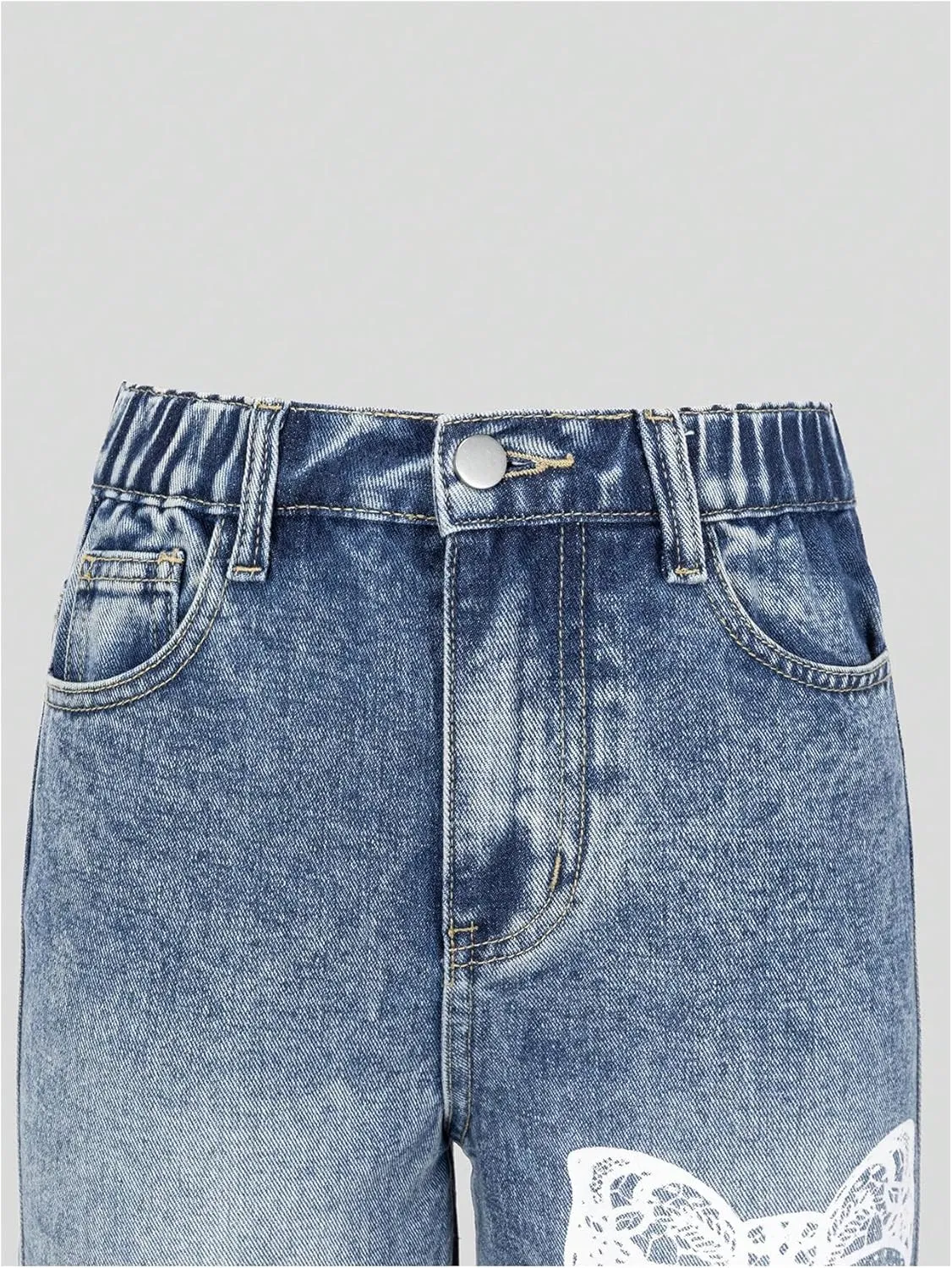 Girl's Y2k Bow Print Baggy Jeans Wide Leg High Waisted Denim Pants