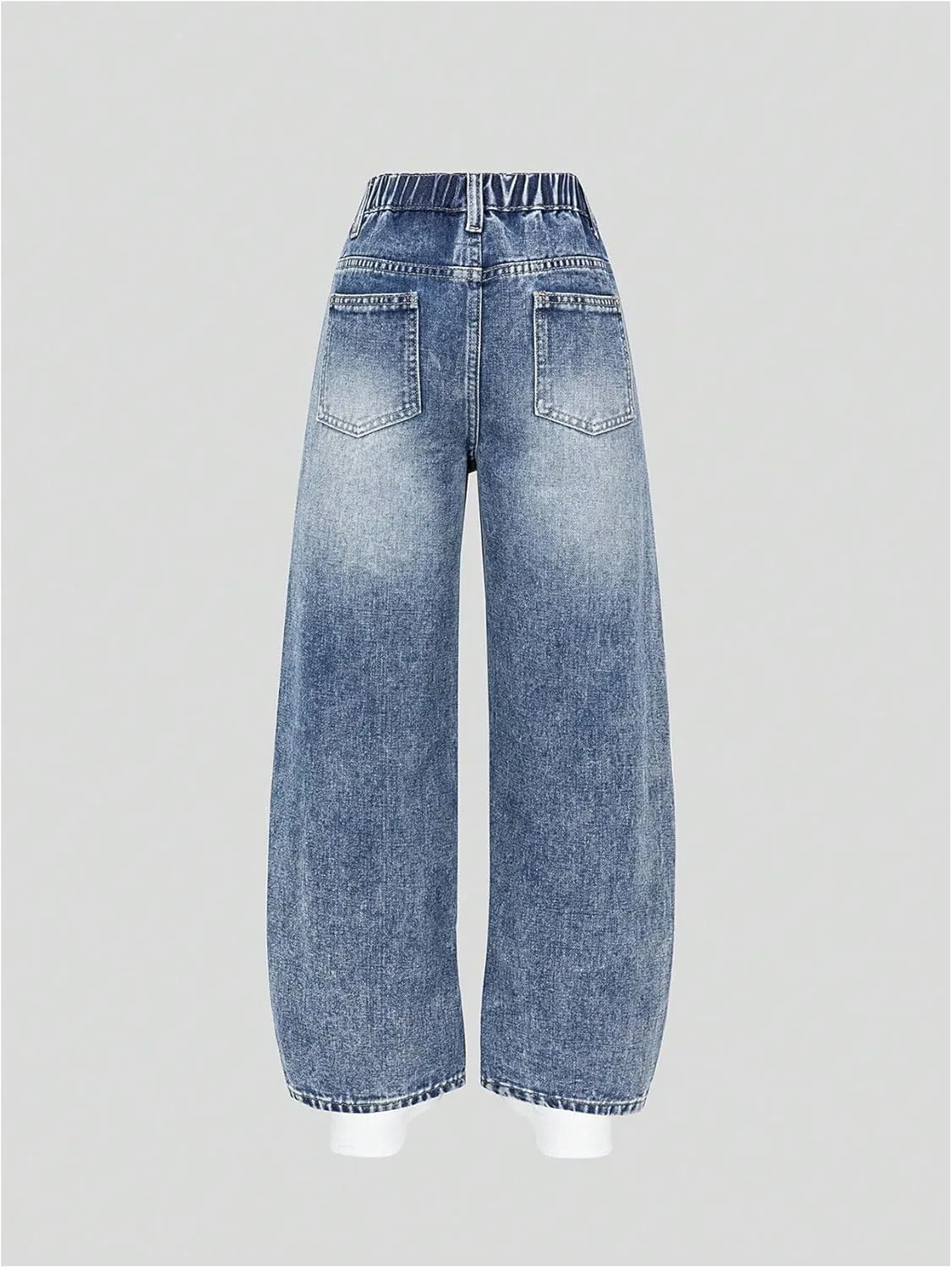 Girl's Y2k Bow Print Baggy Jeans Wide Leg High Waisted Denim Pants