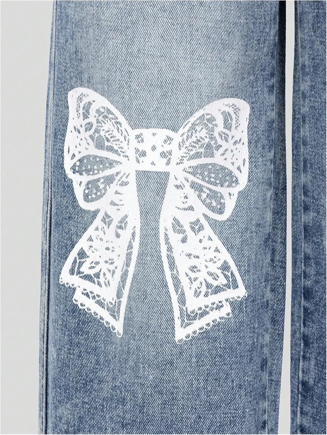 Girl's Y2k Bow Print Baggy Jeans Wide Leg High Waisted Denim Pants