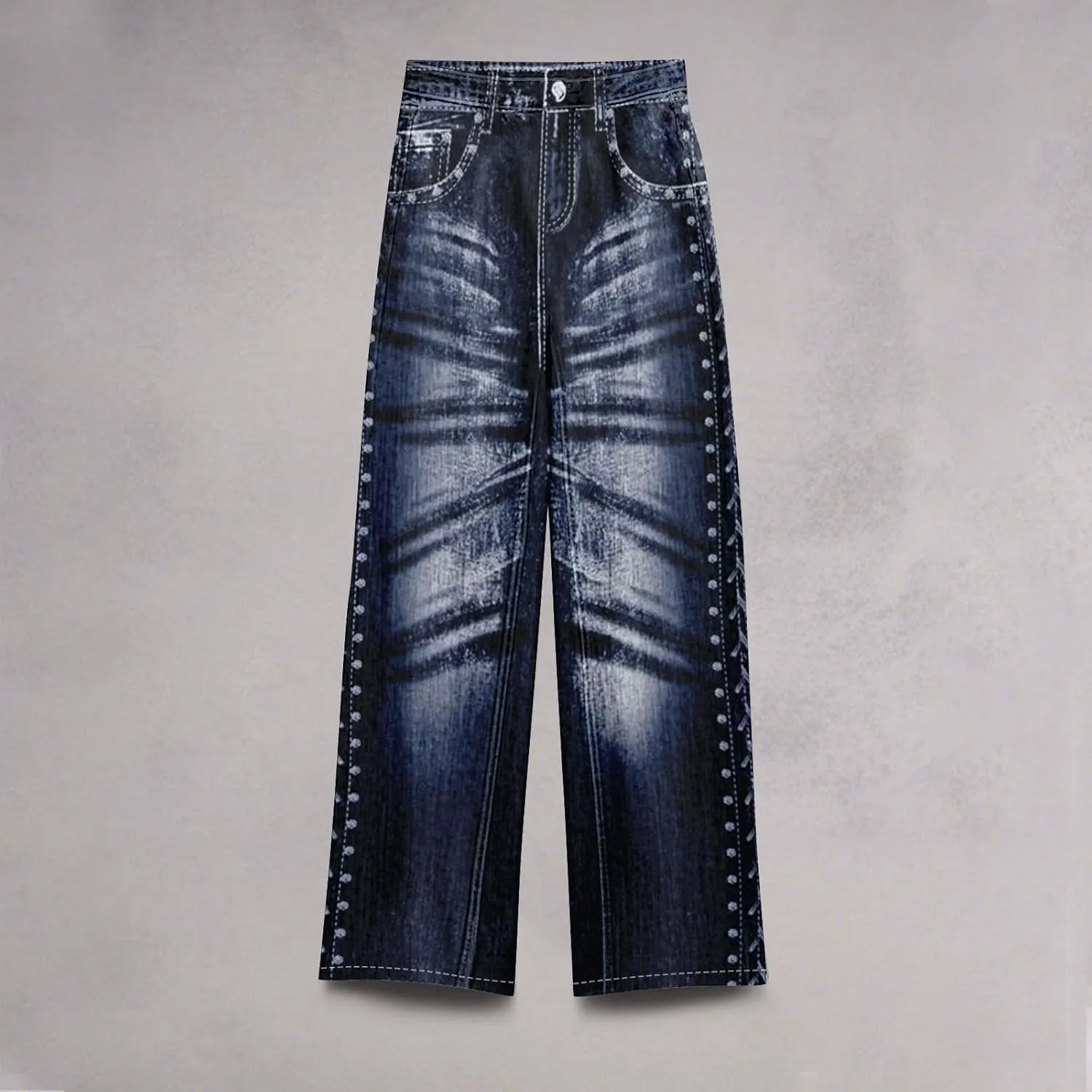 GOFULY French Terry Sweatpants That Look Like Jeans,Denim Print Wide Leg Pants Stretchy Elastic Waisted Sweatpants Casual