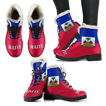 Haiti Print on Demand Artwork Women's Fur Trimmed Combat Boots