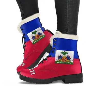 Haiti Print on Demand Artwork Women's Fur Trimmed Combat Boots