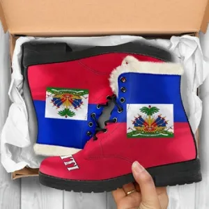 Haiti Print on Demand Artwork Women's Fur Trimmed Combat Boots