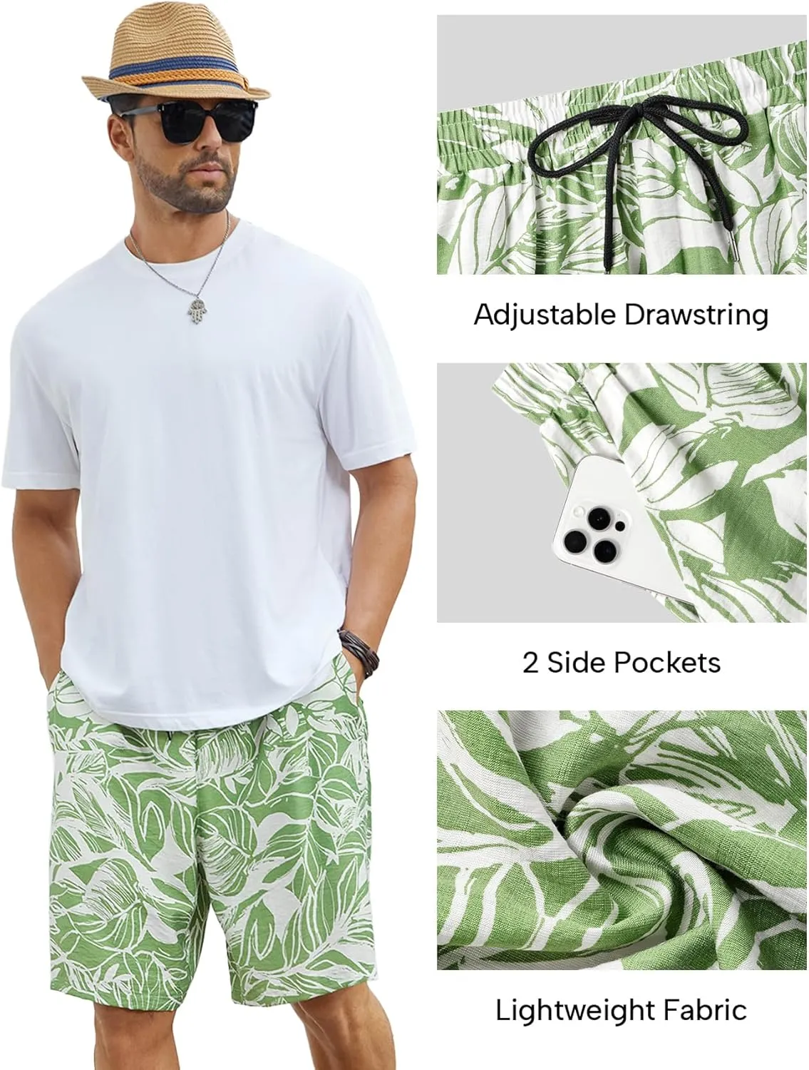 Hardaddy Men's Hawaiian Beach Shorts Lightweight Elastic Waist Lounge Pants for Travel & Sleep