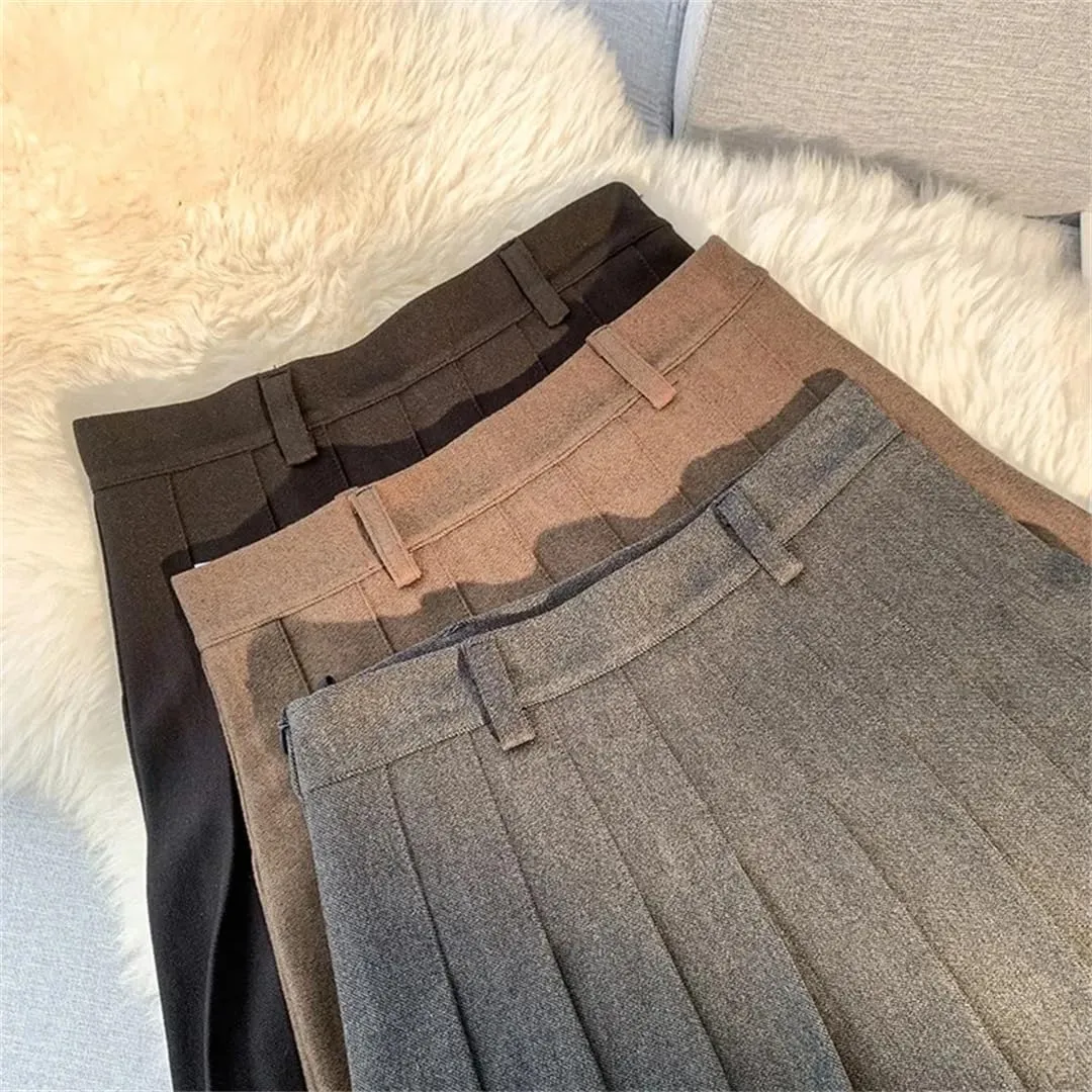 High Waist Pleated Skirts Women Fall Winter Thick Solid Mini Tennis Skirt