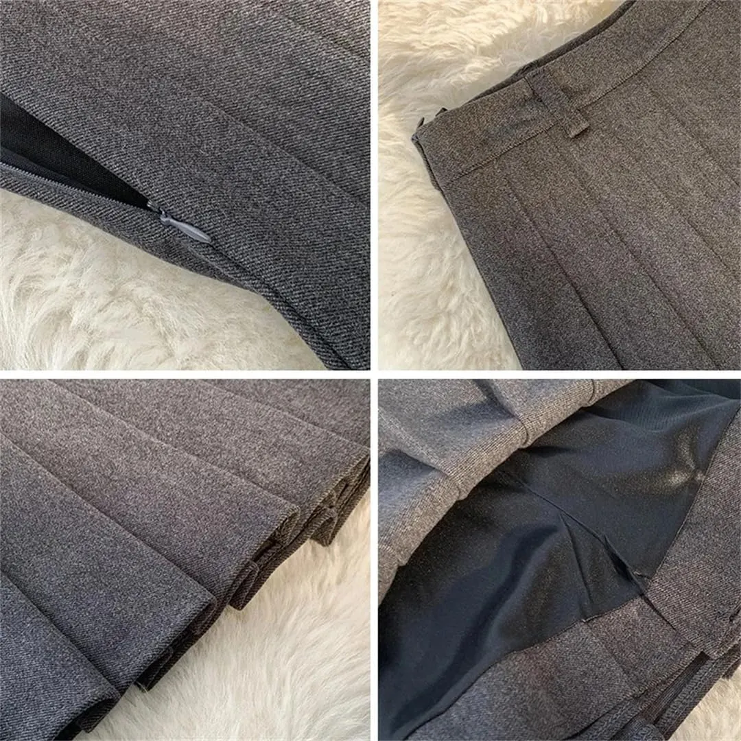 High Waist Pleated Skirts Women Fall Winter Thick Solid Mini Tennis Skirt