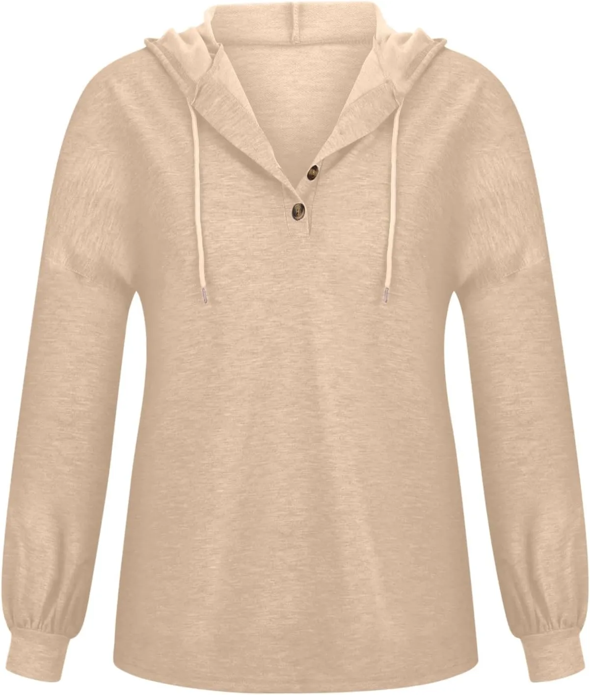 Hoodies for Women Drawstring Button V Neck Long Sleeve Casual Pullover Sweatshirt Hooded Office Work Fall Tops 2024