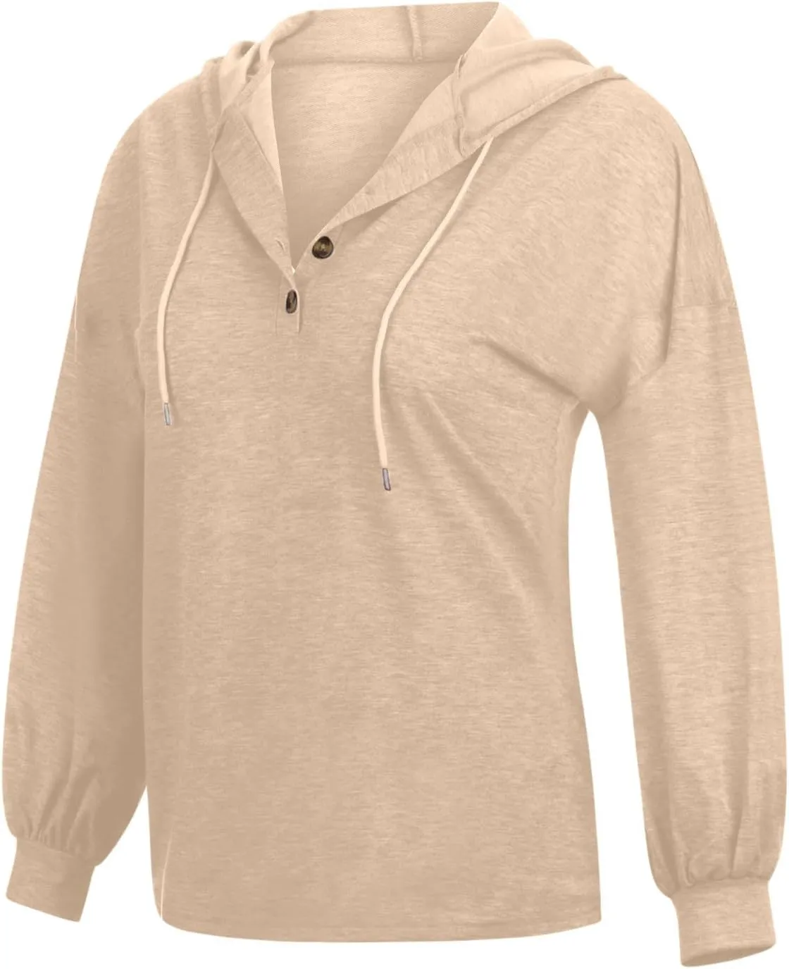 Hoodies for Women Drawstring Button V Neck Long Sleeve Casual Pullover Sweatshirt Hooded Office Work Fall Tops 2024