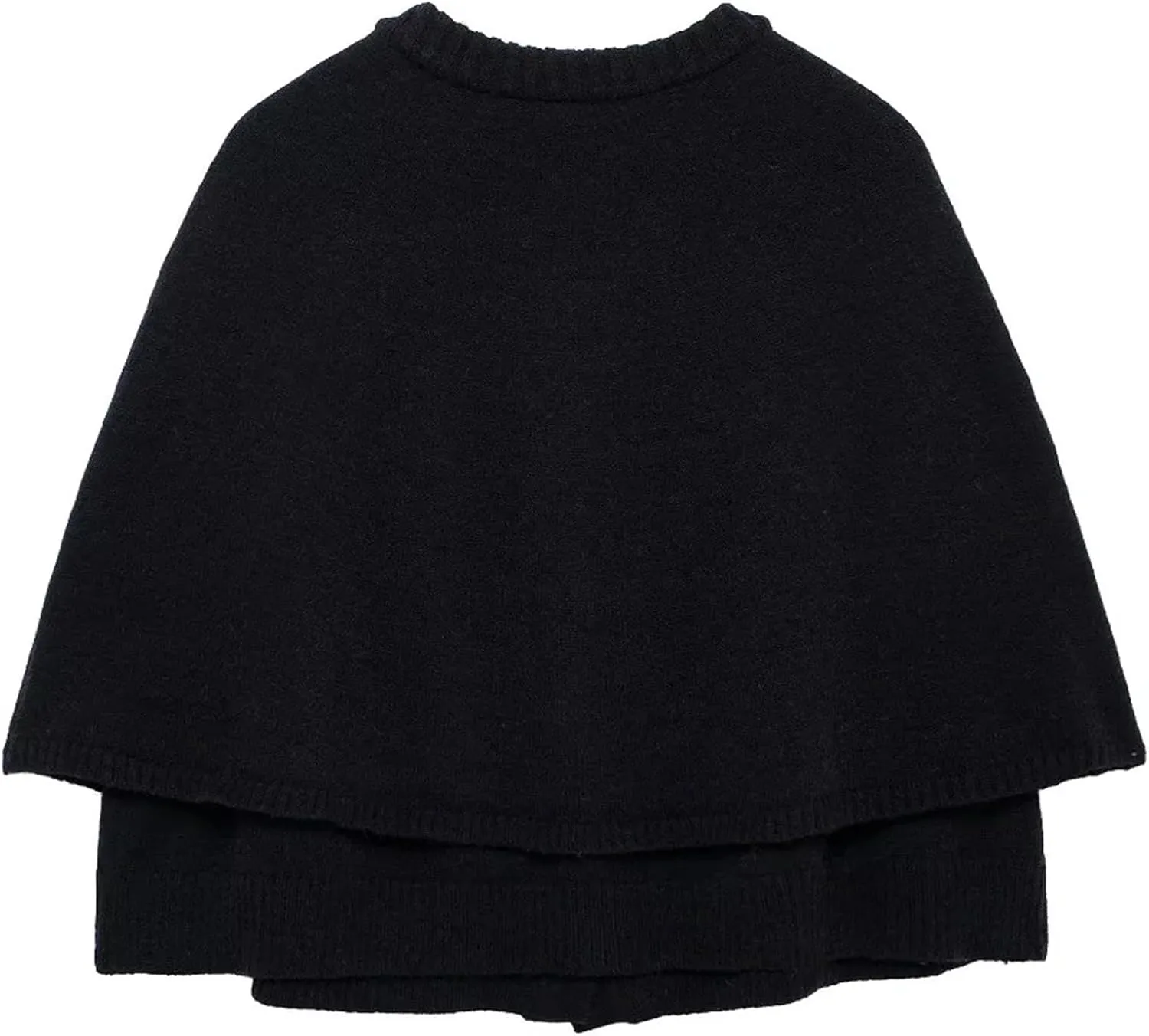 HOULENGS Women's Round Neck Knitted Shawl Cardigan Sweater Half Sleeve Button Cropped Cape Sweater Coat