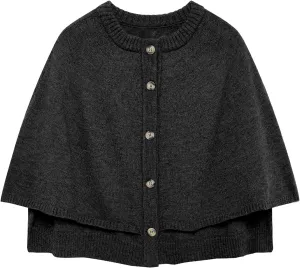 HOULENGS Women's Round Neck Knitted Shawl Cardigan Sweater Half Sleeve Button Cropped Cape Sweater Coat