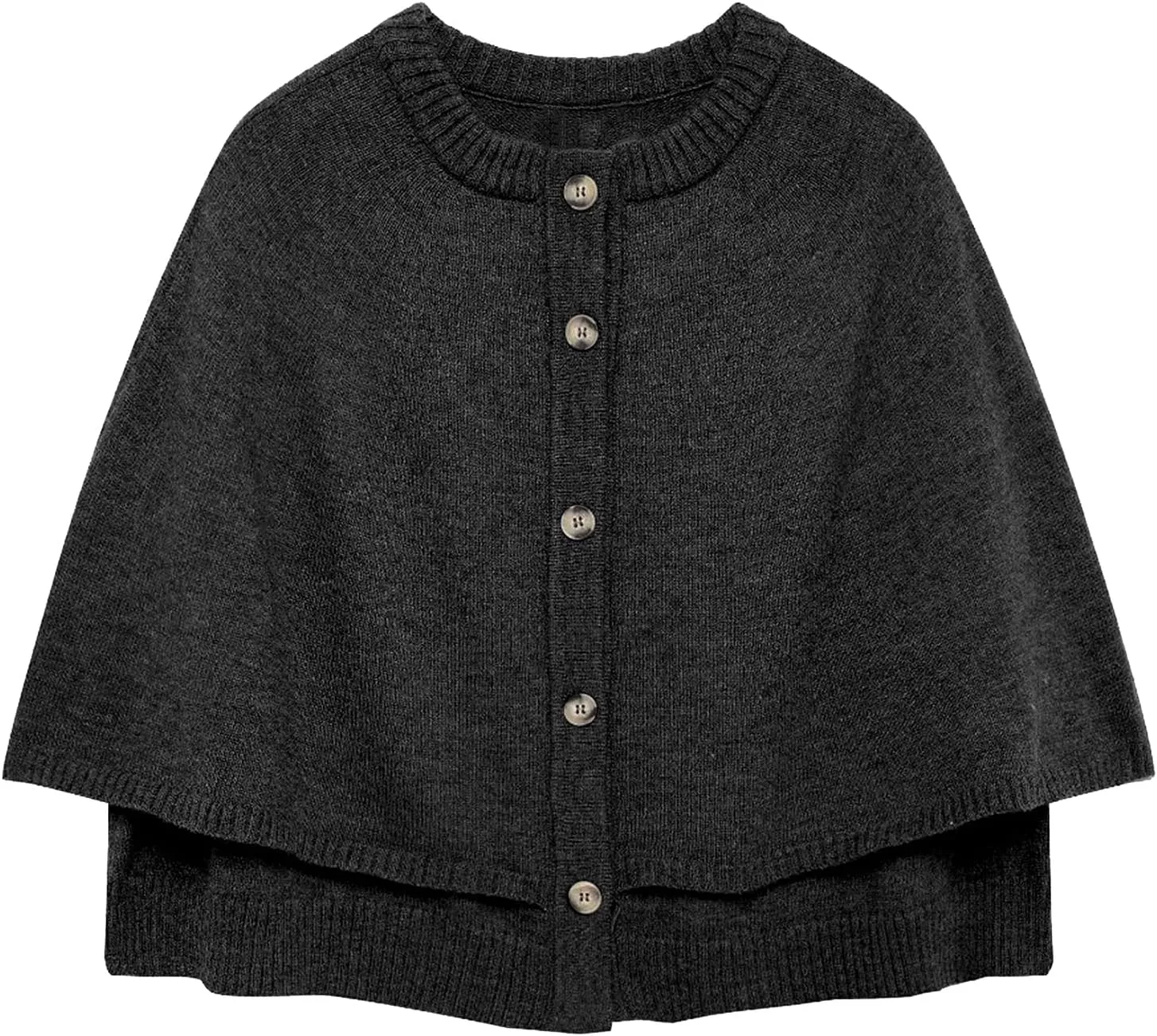 HOULENGS Women's Round Neck Knitted Shawl Cardigan Sweater Half Sleeve Button Cropped Cape Sweater Coat